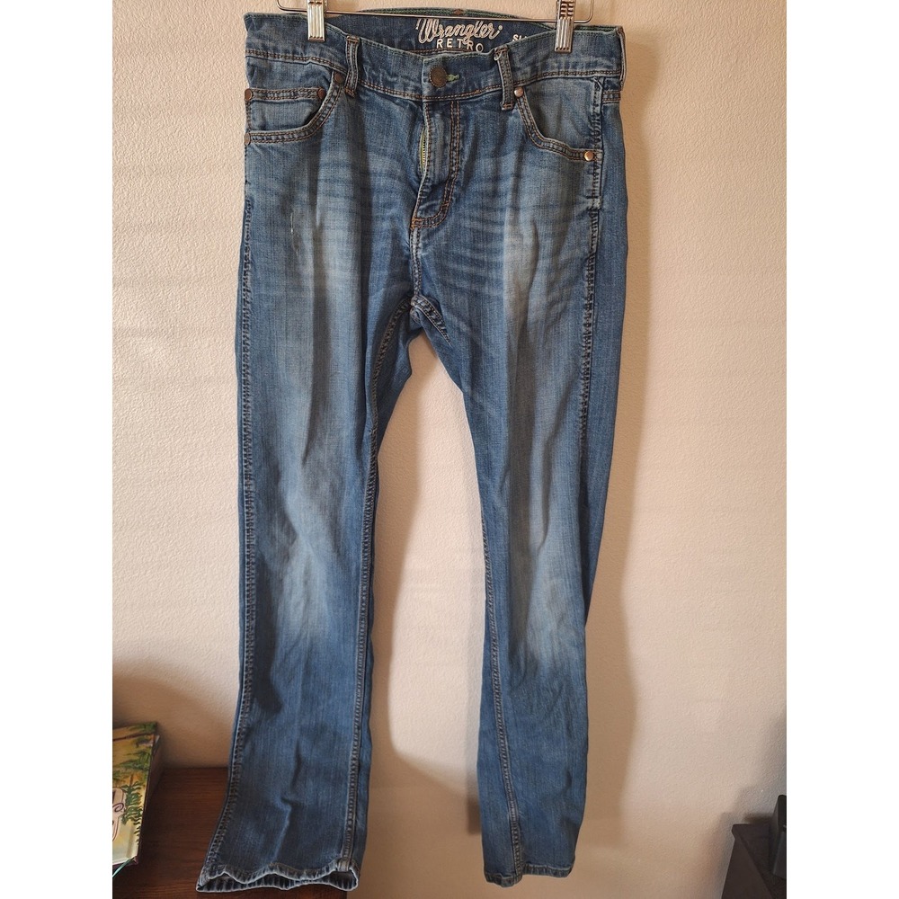 Wrangler Retro Slim Straight Jeans Mens 32x36 Medium Wash Denim WWMH09971